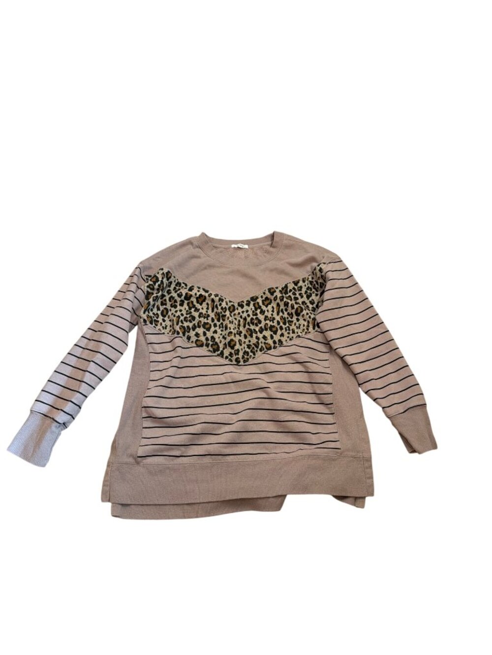 Maurices Sweater Womens L Striped & Leopard Print Long-Sleeve Taupe & Black